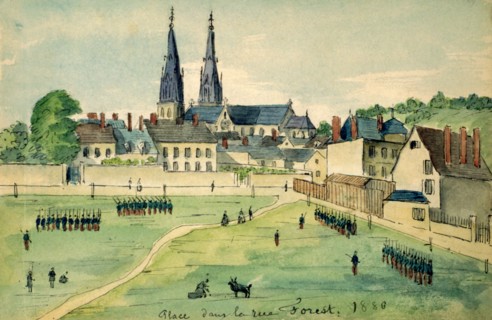 Charleville-Mézières (Ardennes), Square in Rue Forest, watercolor