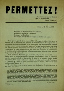 Ernest Delahaye's manifesto published at the time of the inauguration in Charleville-Mézières of a monument in  memory of Arthur Rimbaud