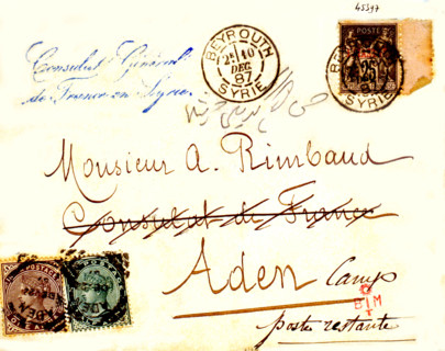 Handwritten letter sent to  Arthur Rimbaud
