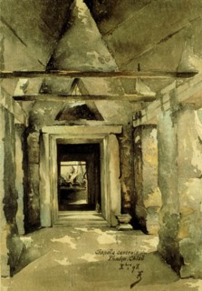 Courmaille, Angkor: Central chapel of the Phôm-Chiso, watercolor