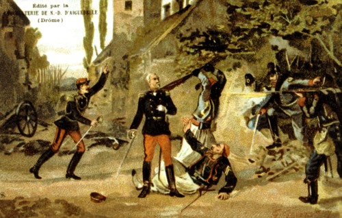 Publicité pour le chocolat d'Aiguebelle, Guerre de 1870, Bataille de Froeschwiller (6 août 1870), Mort du Général Raoul