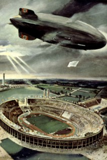 Berlin Olympic Games, Olympic stadium and airship "Hindenburg", which was used to photograph and film the Games
