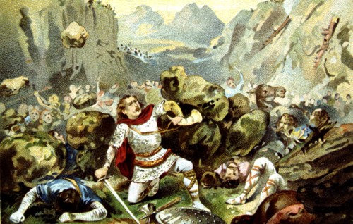 Publicité pour le chocolat d'Aiguebelle, Roland à Roncevaux en 778