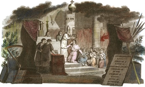 Gravure, Charlemagne couronné empereur en 800,  in "Histoire de France en estampes" édité au 19e