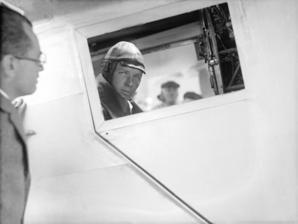 Charles Lindbergh. Atlantic crossing. Lindbergh aboard the "Spirit of St. Louis" at Le Bourget airport