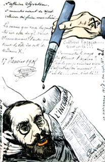 Satirical postcard about the cards affair.
Below, caricature of Alfred Dreyfus