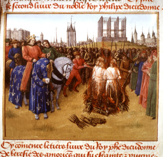 Jean Fouquet, torture of heretics in Paris, in the presence of the King of France