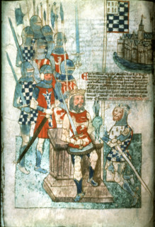 Miniature. William the Conqueror investing Earl Alain of Brittany
