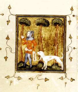 Miniature extraite du "Livre du roi Modus". Homme à la chasse