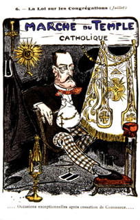 Carte postale satirique anticléricale et antimaçonnique sur la séparation de l'église et de l'état.