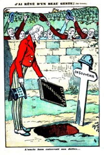 Satirical cartoon about the Allies' debt towards the United States