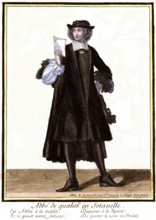 Cdolored engraving by Bonnart. A priest of quality in short soutane
