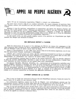 Leaflet of the Algerian Communist Party: "Call to the Algerian people", Page 1