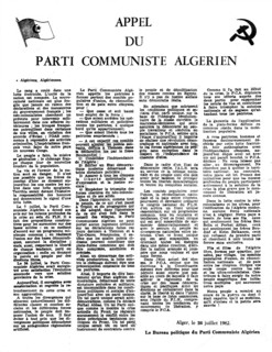 Leaflet of the Algerian Communist Party: "Call of the Communist Party"