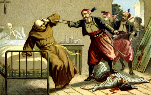 Massacre d'Arménie par les Turcs en 1894-1896. Mort du Révérend Père Franciscain Salvatore.