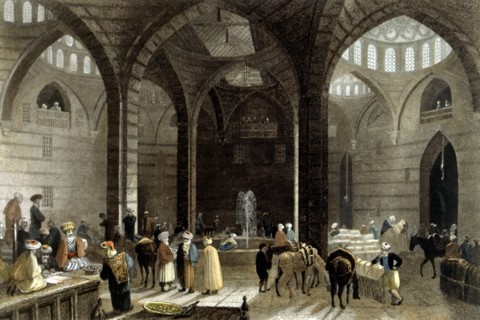 Engraving by W. H. Bartlett and W. Kelsall. The great Khan in Damas