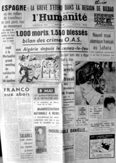 War in Algeria, Front page of the newspaper "L'Humanité"