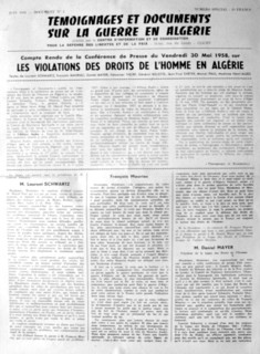 War in Algeria, Front page of the newspaper "Evidence and documents on the War in Algeria"