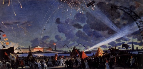 Kustodiev, Gala night on the Neva river (Leningrad)