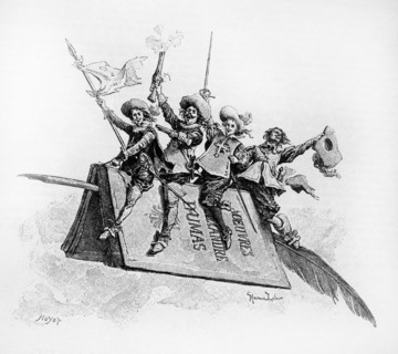 Les trois mousquetaires. Frontispice. Gravure 19e.