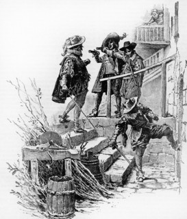 The Three Musketeers. Engraving 19th C.