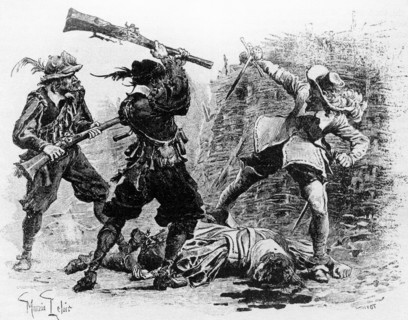 The Three Musketeers. Engraving 19th C.