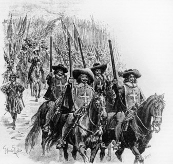 The Three Musketeers. Engraving 19th C.