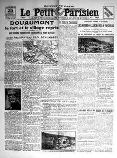 Front page of 'Le Petit Parisien' annoucing the storming of the Douaumont fortress and village
