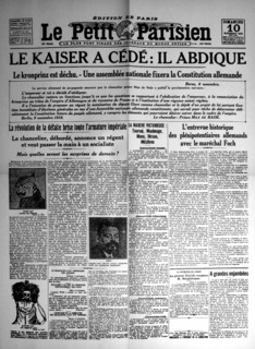 Front page of 'Le Petit Parisien' : Abdication of William II, emperor of Germany