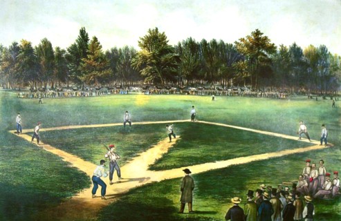 Lithographie de Currier and Ives, Jeu de base-ball, le sport national américain
