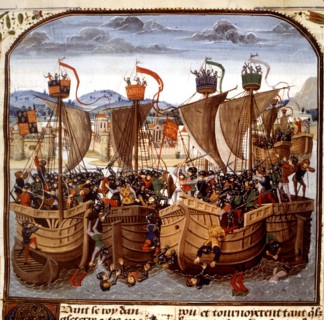 Sea battle off the coast of Sluys (Ecluse, in French), in "Chronicles" of Jean Froissart