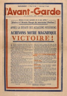 Newspaper "L'Avant-Garde", May 9, 1945 after the German capitulation