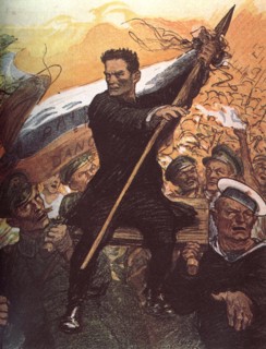 Caricature in 'Le Rire': Let's go fighting Russian comrades!, 1917