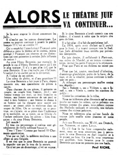 Anti-Semite article published in 'Au Pilori'