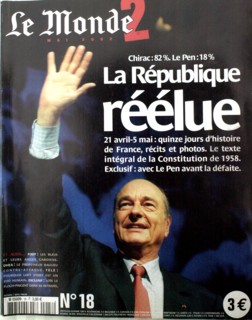 Front page of the French newspaper "Le Monde 2" : Chirac has been re-elected