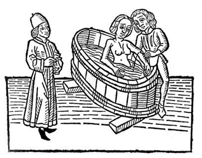 Wood engraving. Bath scene