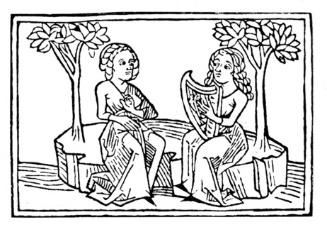 Wood engraving. Musician