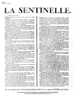 "The Sentinel", n° 17, June 1792. Publication by Louvai de Couvrai. (Poster that was put up on the walls of Paris)