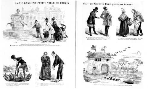 Gustave Doré. Life in a little countryside village. Engraving taken from the publication "Journal pour rire"