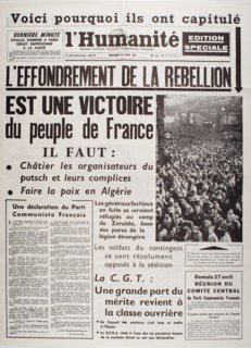 Frontpage of the newspaper 'L'Humanité', April 26, 1961