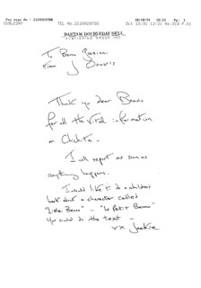 Jackie Kennedy Onassis. Letter to Benno Graziani.