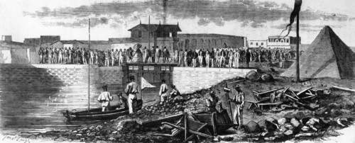 Inauguration du canal de Suez : premier passage de bateau