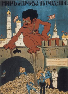 Affiche de propagande représentant Léon Trotski en diable rouge