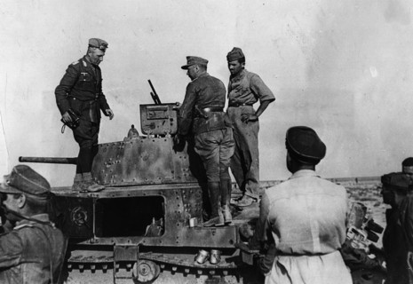 Rommel, Erwin 1891-1944
Officer, general field marshall, germany
commander of the german africa corps Feb.41-March 43 (WWII) 
Lt. gen. Rommel observing from top of an italian tank (carro armato M13...