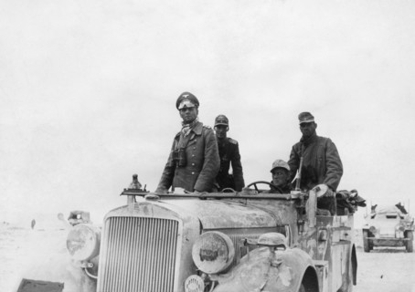 Rommel, Erwin 1891-1944
Officer, field marshall general , germany 
commander of the Afrikakorps Feb.1941-March1943
General (of the Panzertruppe) Rommel in his command post vehicle during the battle...