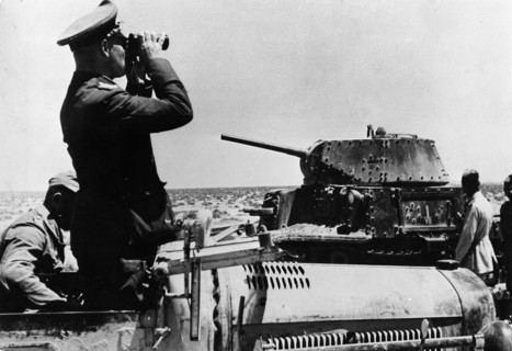 Rommel, Erwin 1891-1944
Officer, general field marshall, germany
commander of the german africa corps Feb.41-March 43 (WWII) 
Lt. gen. Rommel in his command post vehicle near Tobruk observing enemy...