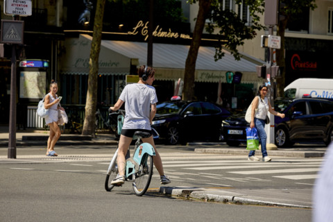 Bicycles and cars in Paris