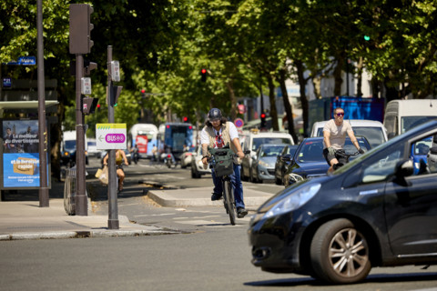 Bicycles and cars in Paris