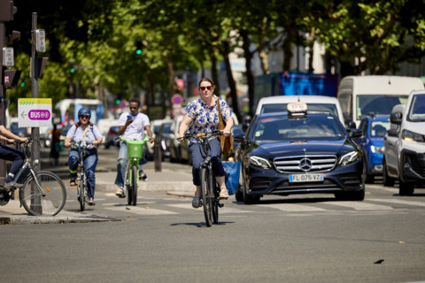 Bicycles and cars in Paris
