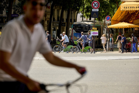 Bicycles and cars in Paris